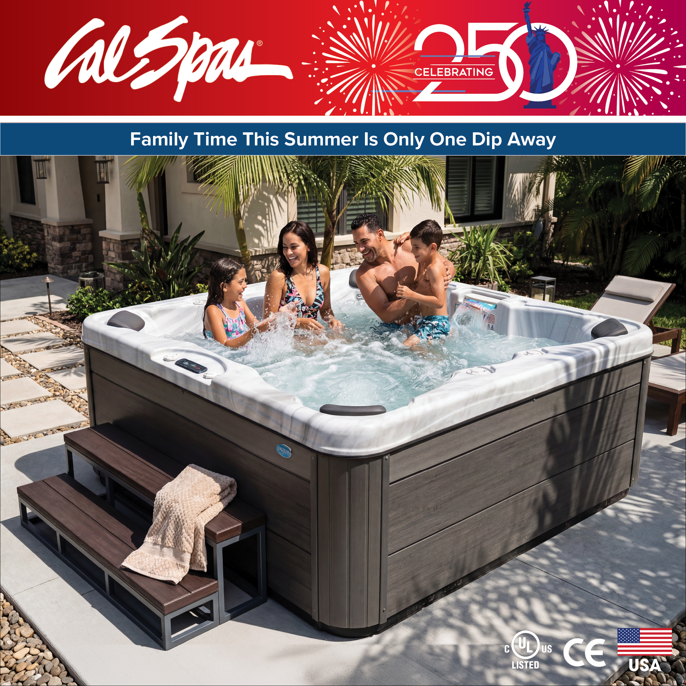 Calspas hot tub being used in a family setting - Gardendale